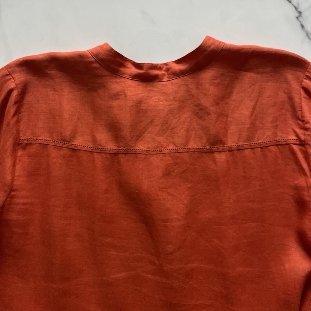 J Jill Linen Tunic Top Mandarin Collar Terracotta Sz L Minimalist Chic Lagenlook - Picture 7 of 12